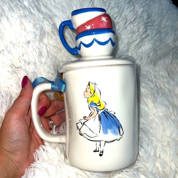 New Rae Dunn MAD TEA PARTY  ALICE in Wonderland Mug with Topper - Picture 2 of 4